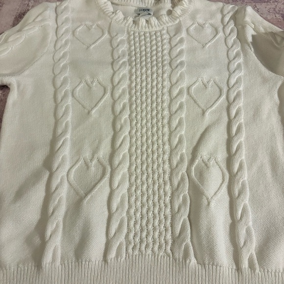 J. Crew Cable-knit hearts crewneck sweater 100% Cotton white size medium - Picture 11 of 14